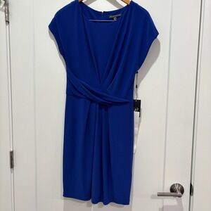 NWT Adrianna Papell Royal Blue Twist Front Cap Sleeve Sheath Dress Size 12
